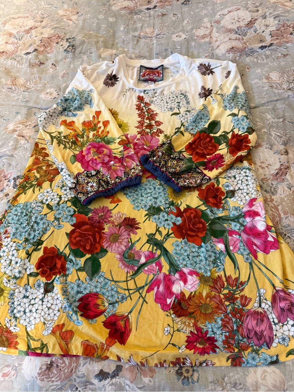 Authentic Johnny Was Floral Yellow Long-Sleeve Top XS